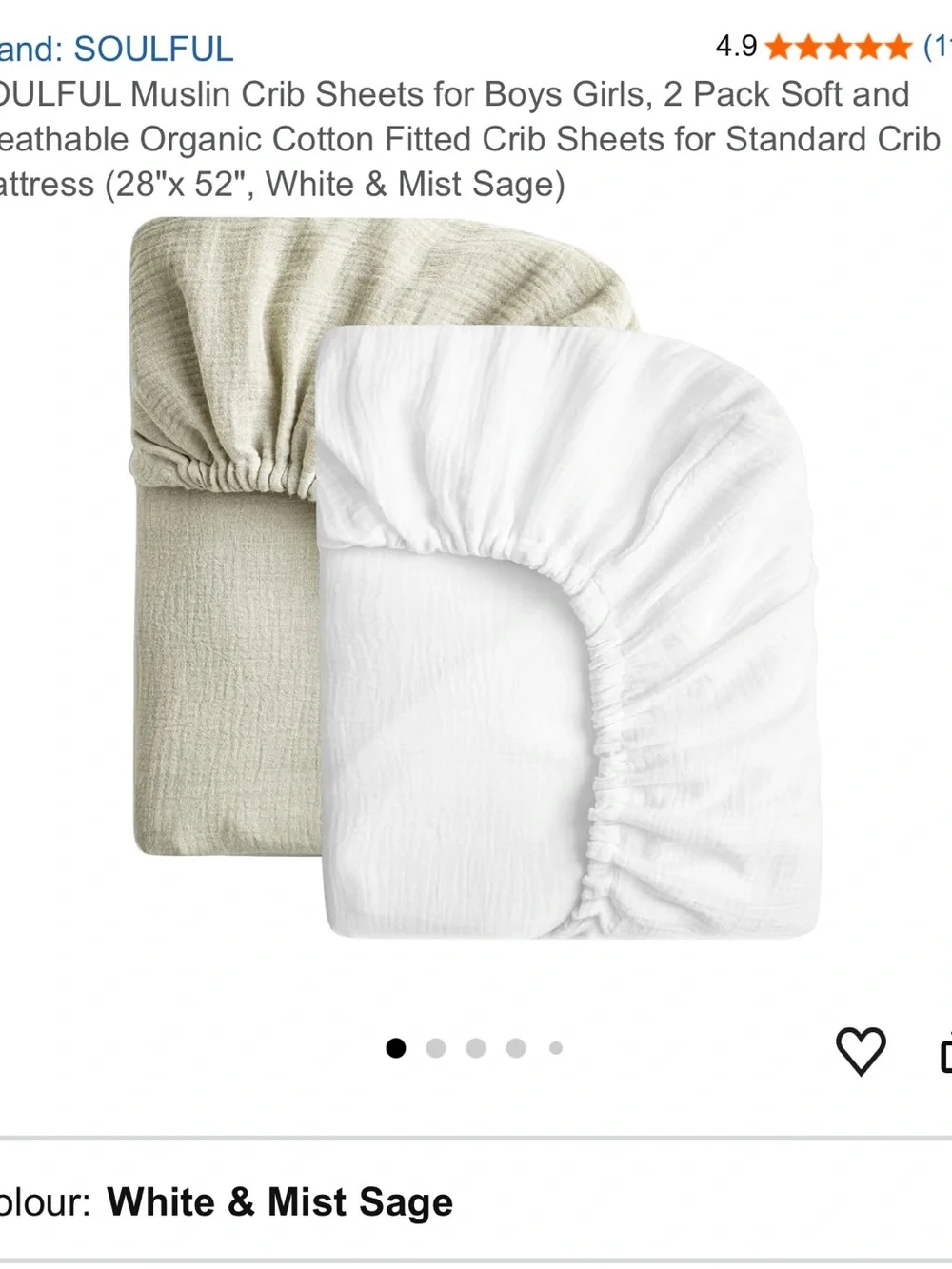 White & sage Muslin Crib Sheets - 2 Pack